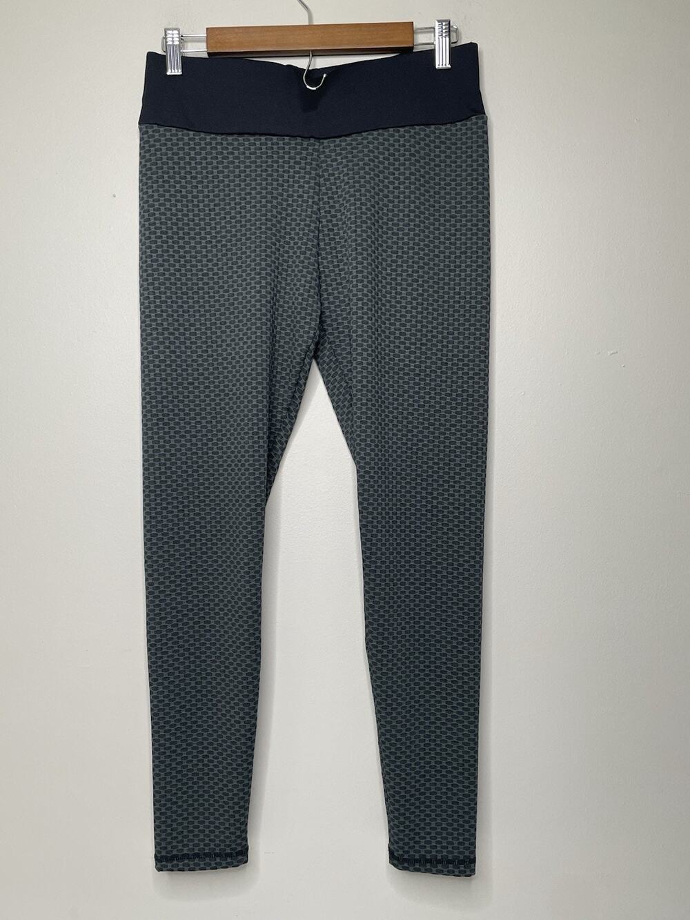Heathyoga Women’s XL High Rise Yoga Leggings Gray Black Geometric Print Stretch